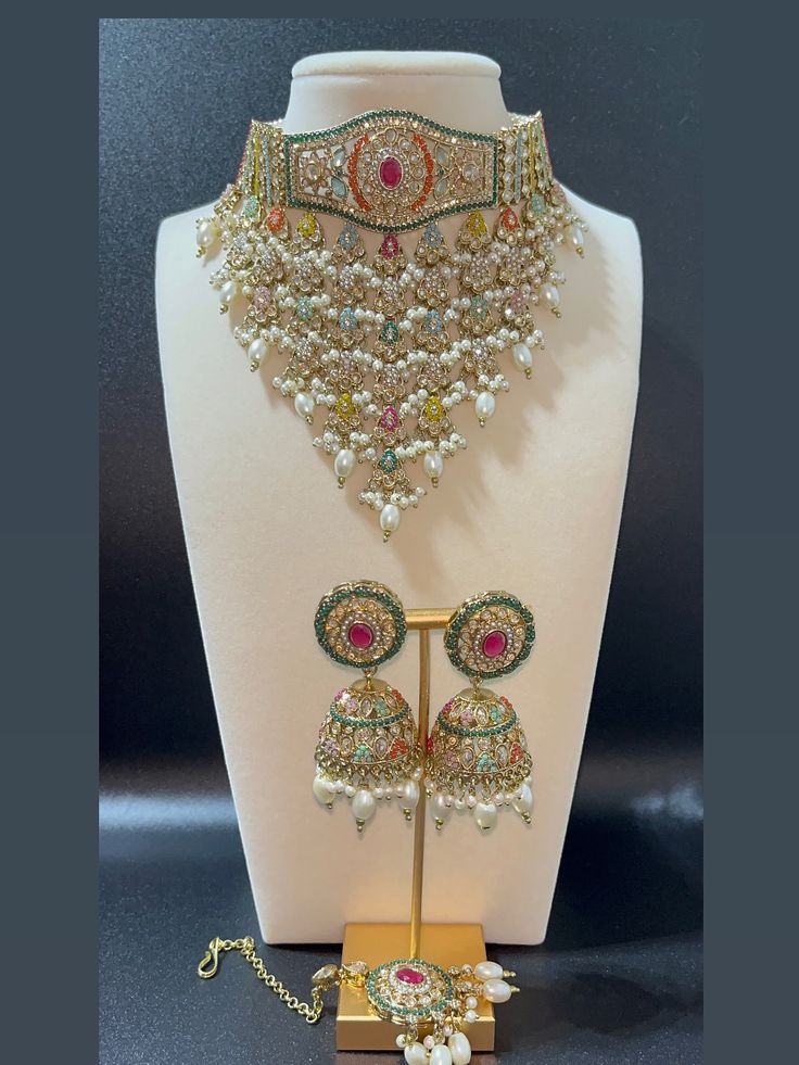 Polki Set With Jhumka Necklace Set