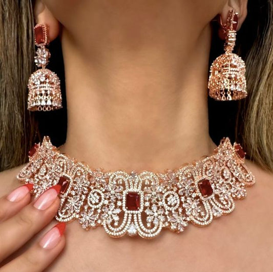 Rose Ruby and Jewel Necklace set