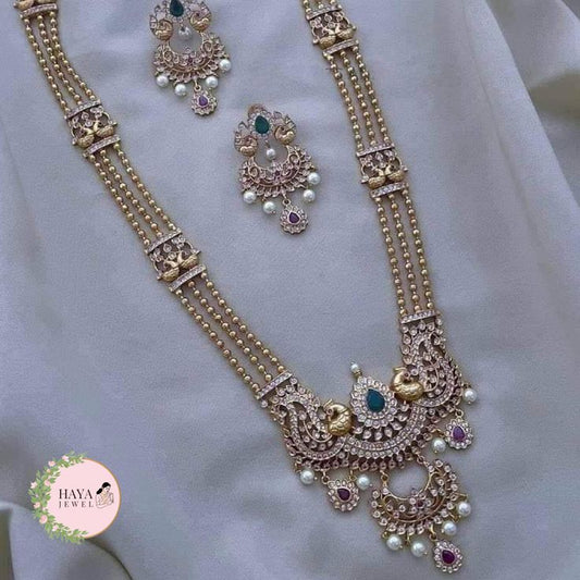 Antique Long Haram Golden Necklace with Earrings