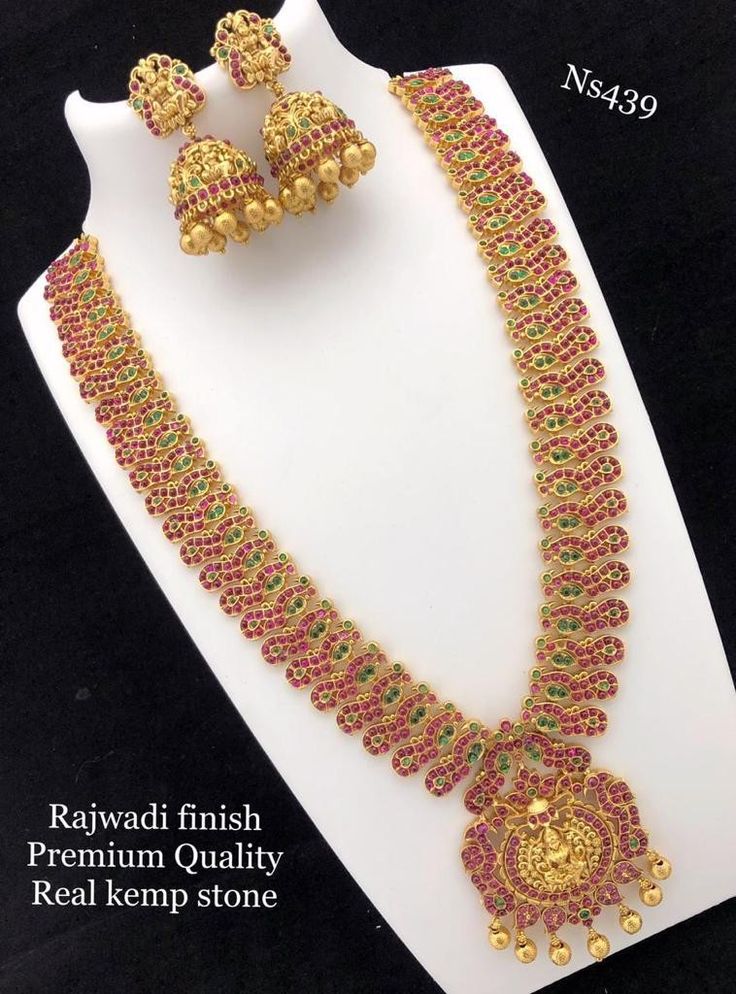 Rajwadi Finished Real Kemp Necklace Set