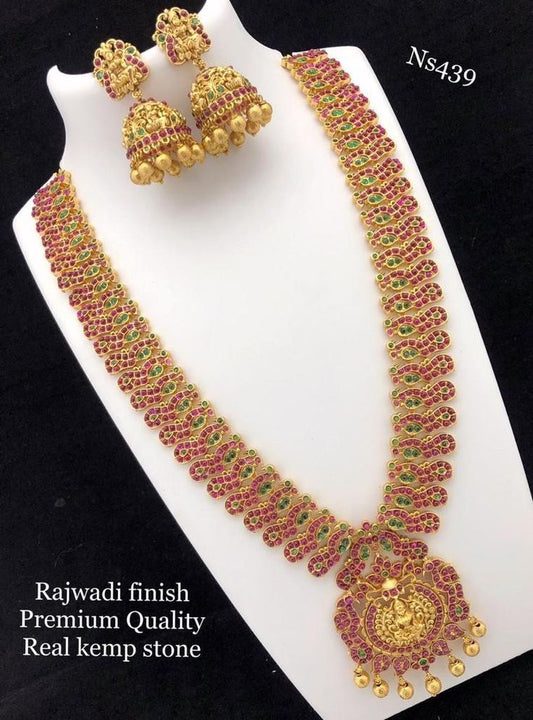 Rajwadi Finished Real Kemp Necklace Set